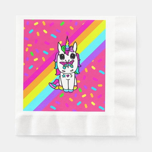 Einhorn mit Schmetterling auf Nose-Regenbogen-Spri Serviette (Vorderseite)