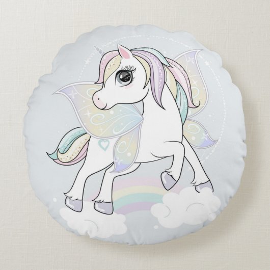 Einhorn mit Schmetterlingsflügeln Rundes Kissen (Vorderseite)