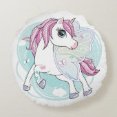 Einhorn mit Schmetterlingswein Rundes Kissen (Rückseite)