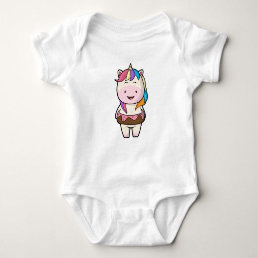 Einhorn mit Schokoladendonut Baby Strampler (Vorderseite)