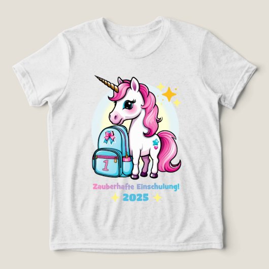 Einhorn mit Schultasche - Zauberhafte Einschulung Tri-Blend Shirt (Design Vorderseite)