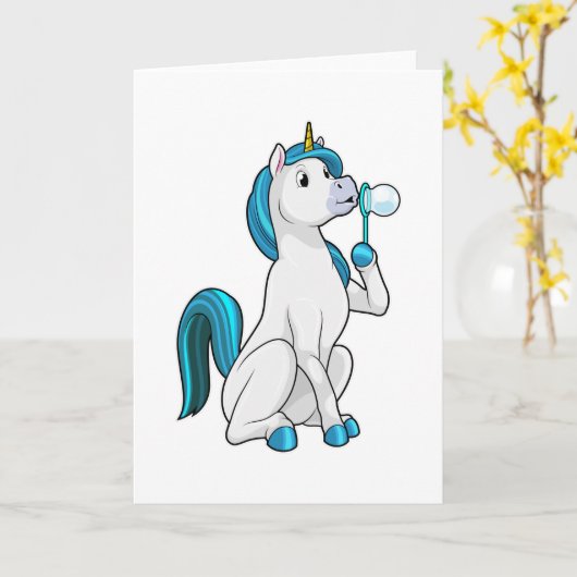 Einhorn mit Seifenblasen Karte (Gelbe Blume)