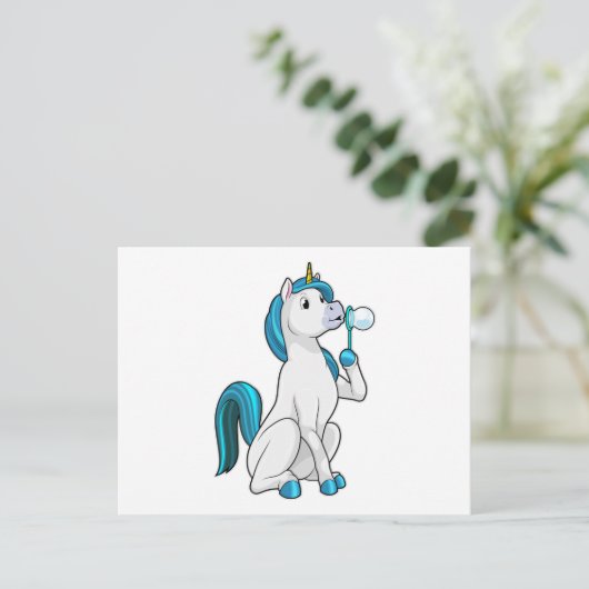 Einhorn mit Seifenblasen Postkarte (Stehend Vorderseite)
