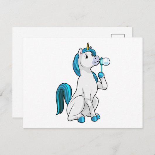 Einhorn mit Seifenblasen Postkarte (Vorne/Hinten)