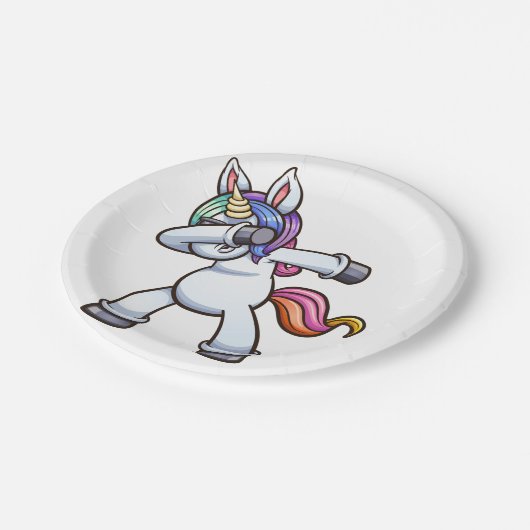 Einhorn mit Sonnenbrille Pappteller (Schrägansicht)