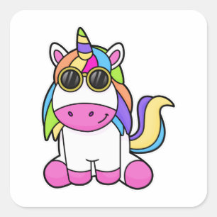 Einhorn mit Sonnenbrille Quadratischer Aufkleber