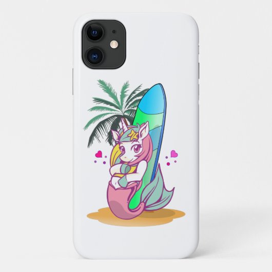 Einhorn mit Surfbrett am Strand Case-Mate iPhone Hülle (Rückseite)