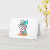Einhorn mit Surfbrett am Strand Karte (Gelbe Blume)