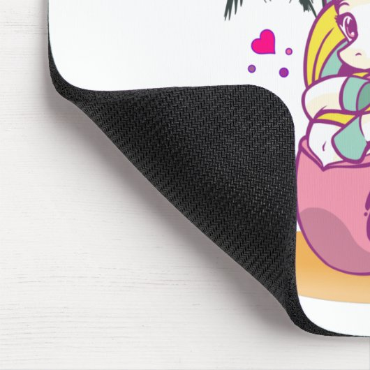 Einhorn mit Surfbrett am Strand Mousepad (Ecke)