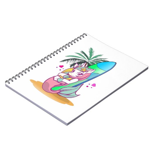 Einhorn mit Surfbrett am Strand Notizblock (Linke Seite)