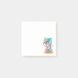 Einhorn mit Surfbrett am Strand Post-it Klebezettel