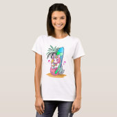 Einhorn mit Surfbrett am Strand T-Shirt (Vorne ganz)