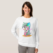 Einhorn mit Surfbrett am Strand T-Shirt (Vorne ganz)