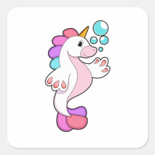 Einhorn mit Wasserblasen.PNG Quadratischer Aufkleber