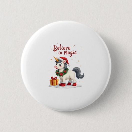 Einhorn mit Weihnachtsdekoration Button (Vorderseite)