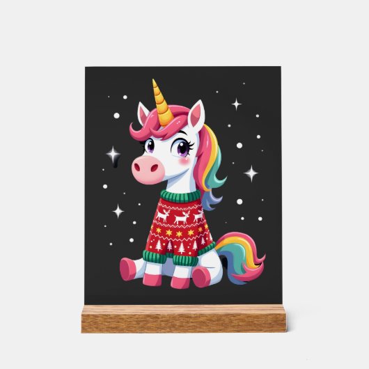 Einhorn mit Weihnachtspullover Einhorn Mädchen Chr Acrylschild (Vorderseite)