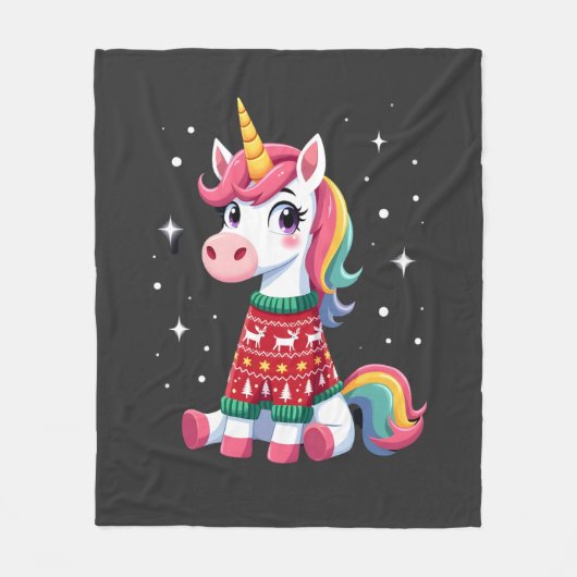 Einhorn mit Weihnachtspullover Einhorn Mädchen Chr Fleecedecke (Vorderseite)