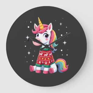 Einhorn mit Weihnachtspullover Einhorn Mädchen Chr Große Wanduhr