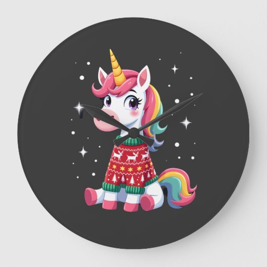 Einhorn mit Weihnachtspullover Einhorn Mädchen Chr Große Wanduhr (Vorderseite)