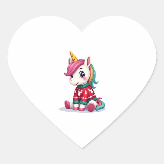 Einhorn mit Weihnachtspullover Einhorn Mädchen Chr Herz-Aufkleber (Vorderseite)