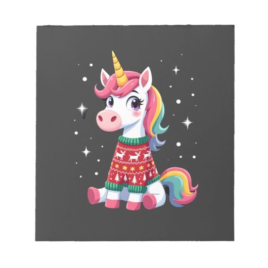 Einhorn mit Weihnachtspullover Einhorn Mädchen Chr Notizblock (Vorderseite)