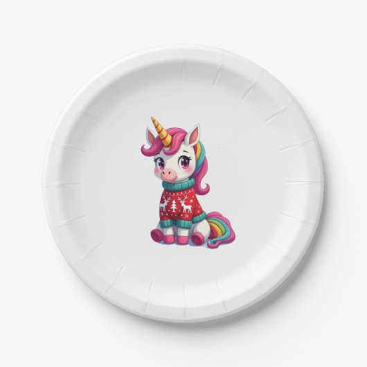 Einhorn mit Weihnachtspullover Einhorn Mädchen Chr Pappteller (Vorderseite)