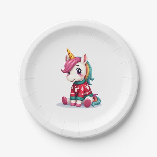 Einhorn mit Weihnachtspullover Einhorn Mädchen Chr Pappteller (Vorderseite)