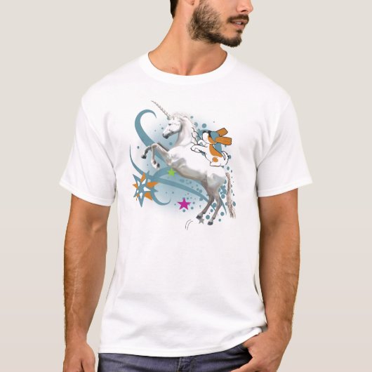 Einhorn mit Welpen-Reiten auf seiner Rückseite T-Shirt (Vorderseite)