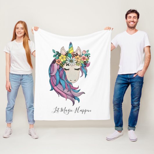 Einhorn mit Wildblumen in Wasserfarbe Fleecedecke (Beispiel)