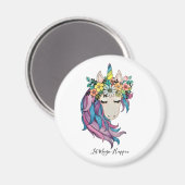 Einhorn mit Wildblumen in Wasserfarbe Magnet (Vorderseite/Rückseite)