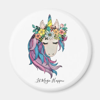 Einhorn mit Wildblumen in Wasserfarbe Magnet