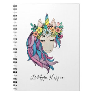 Einhorn mit Wildblumen in Wasserfarbe Notizblock