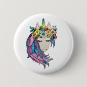 Einhorn mit wilden Blume in Wasserfarbe Button (Vorderseite)