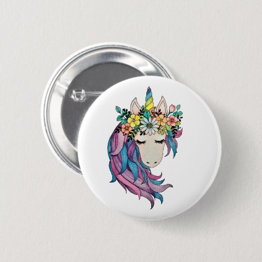 Einhorn mit wilden Blume in Wasserfarbe Button (Vorne & Hinten)