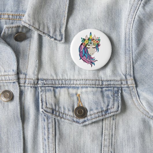 Einhorn mit wilden Blume in Wasserfarbe Button (Beispiel)
