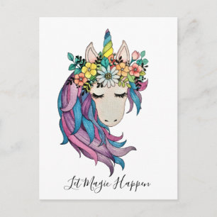 Einhorn mit wilden Blume in Wasserfarbe Postkarte