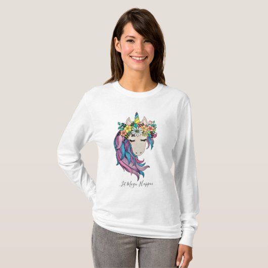 Einhorn mit wilden Blume in Wasserfarbe T-Shirt (Vorne ganz)
