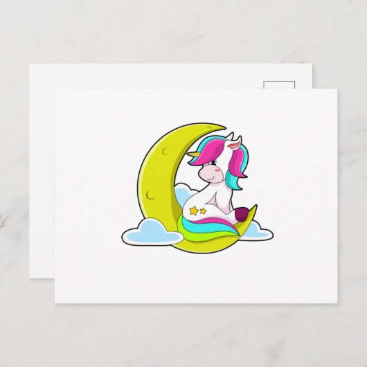 Einhorn mit Wolken und Mond Postkarte (Vorne/Hinten)