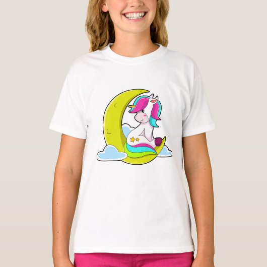 Einhorn mit Wolken und Mond T-Shirt (Vorderseite)