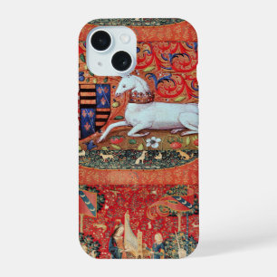 EINHORN, MITTELALTERLICHE FANTASIEBLUMEN, BLUMENWE iPhone 15 HÜLLE