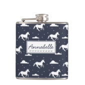 Einhorn-Mitternachtshimmel-Muster Flachmann (Vorderseite)