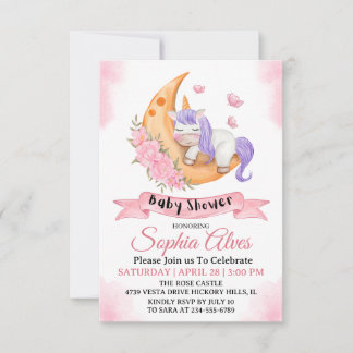 Einhorn-Mond-Baby-Shower für Baby Girl mit Fantasi Dankeskarte