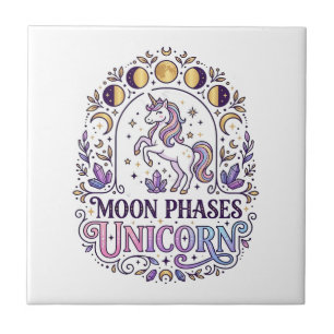 Einhorn-Mondphasen-Einhorn-Weißer-Hintergrund-Shir Fliese
