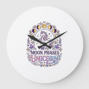 Einhorn Mondphasen Einhorn Weißer Hintergrund Shir Große Wanduhr