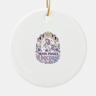 Einhorn-Mondphasen-Einhorn-Weißer-Hintergrund-Shir Keramik Ornament