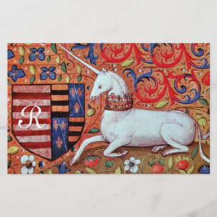 EINHORN-MONOGRAMM BRAUN BLUMENPERGAMENT BRIEFPAPIER