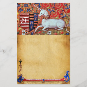 EINHORN-MONOGRAMM BRAUN BLUMENPERGAMENT BRIEFPAPIER