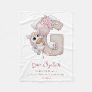 Einhorn-Monogramm Buchstabe G Rosa Baby-Mädchen-Ge Fleecedecke