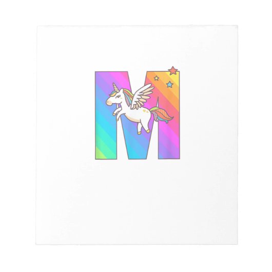 Einhorn-Monogramm Buchstabe M Anfangsbuchstabe Süß Notizblock (Vorderseite)