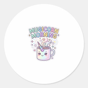 Einhorn Mugicorn Morgen Grafikdesign Zazzle Des Runder Aufkleber